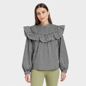 A New Day Women's Long Sleeve Ruffle Yoke Top